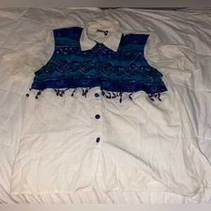 Vintage Patterned Top with Tassels by Marilyn B Size Medium